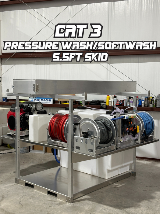 Pressure/Softwash 5.5FT Skid - 8GPM Pressure Washer - 7 GPM Softwash System - Injector Bypass System
